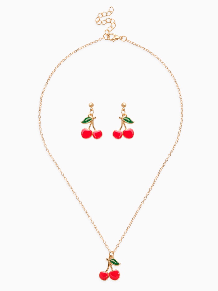 Набор 2 предмета: серьги, кулон «Вишенки», 44 см, красный в золоте - Фото 1