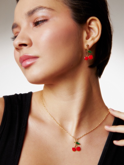 Набор 2 предмета: серьги, кулон «Вишенки», 44 см, красный в золоте