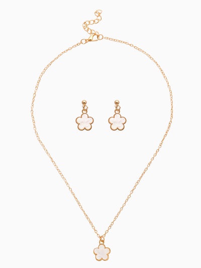 Набор 2 предмета: серьги, кулон «Цветочки», 44 см, белый в золоте