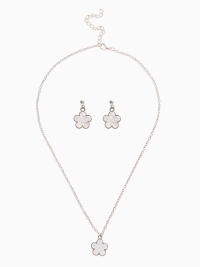 Набор 2 предмета: серьги, кулон «Цветочки», 44 см, белый в серебре