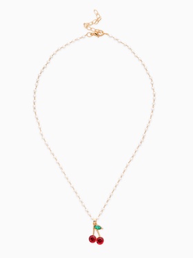 Кулон на жемчужной дорожке «Вишенка», 44 см, бело-красный в золоте (комплект 2 шт)