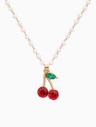 Кулон на жемчужной дорожке «Вишенка», 44 см, бело-красный в золоте - фото 809254814