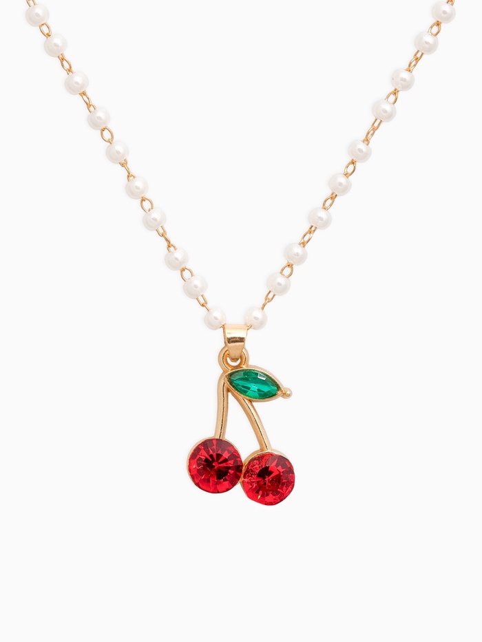 Кулон на жемчужной дорожке «Вишенка», 44 см, бело-красный в золоте - Фото 1