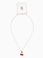 Кулон на жемчужной дорожке «Вишенка», 44 см, бело-красный в золоте - фото 809254816