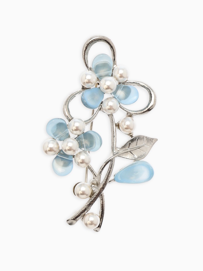 Брошь с жемчугом «Цветы», голубая в серебре - Фото 1