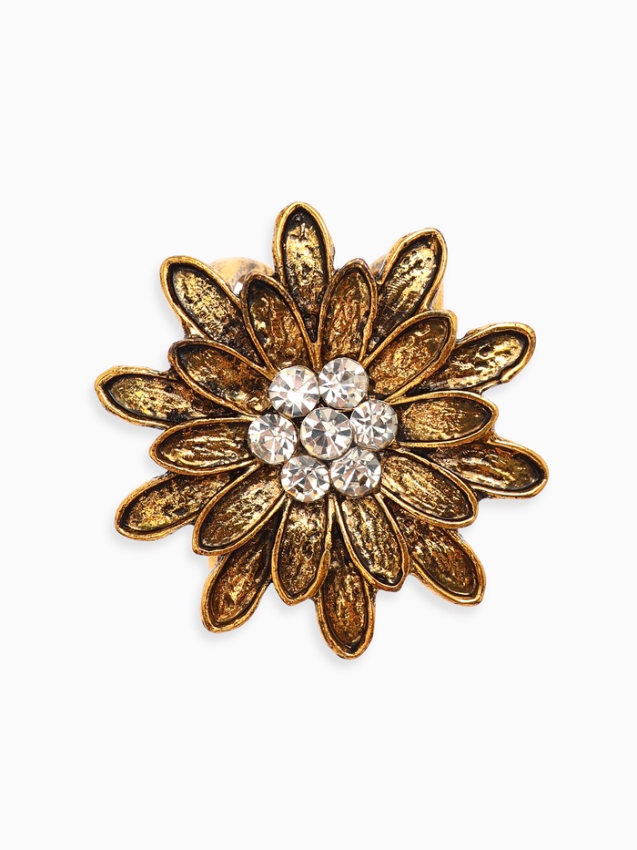 Кольцо для платка «Цветок Хризантема», белое в чернёном золоте - Фото 1