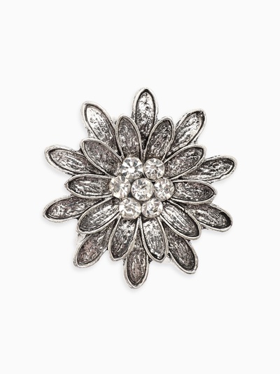 Кольцо для платка «Цветок Хризантема», белое в чернёном серебре