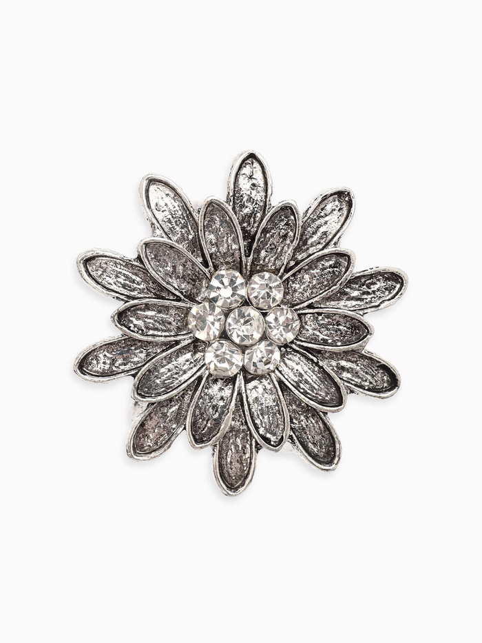 Кольцо для платка «Цветок Хризантема», белое в чернёном серебре - Фото 1