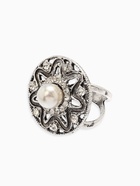 Кольцо для платка «Цветок в круге», белое в чернёном серебре - Фото 2