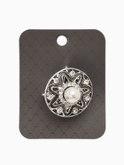 Кольцо для платка «Цветок в круге», белое в чернёном серебре - фото 809254897