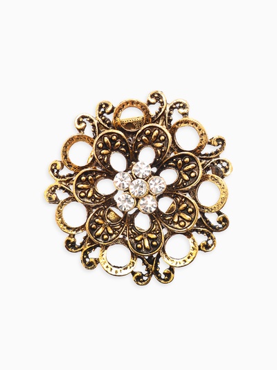 Зажим для платка «Цветок астры», белый в чернёном золоте