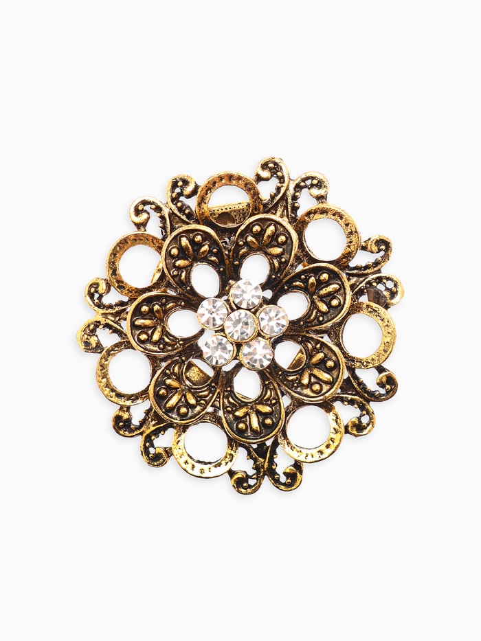 Зажим для платка «Цветок астры», белый в чернёном золоте - Фото 1