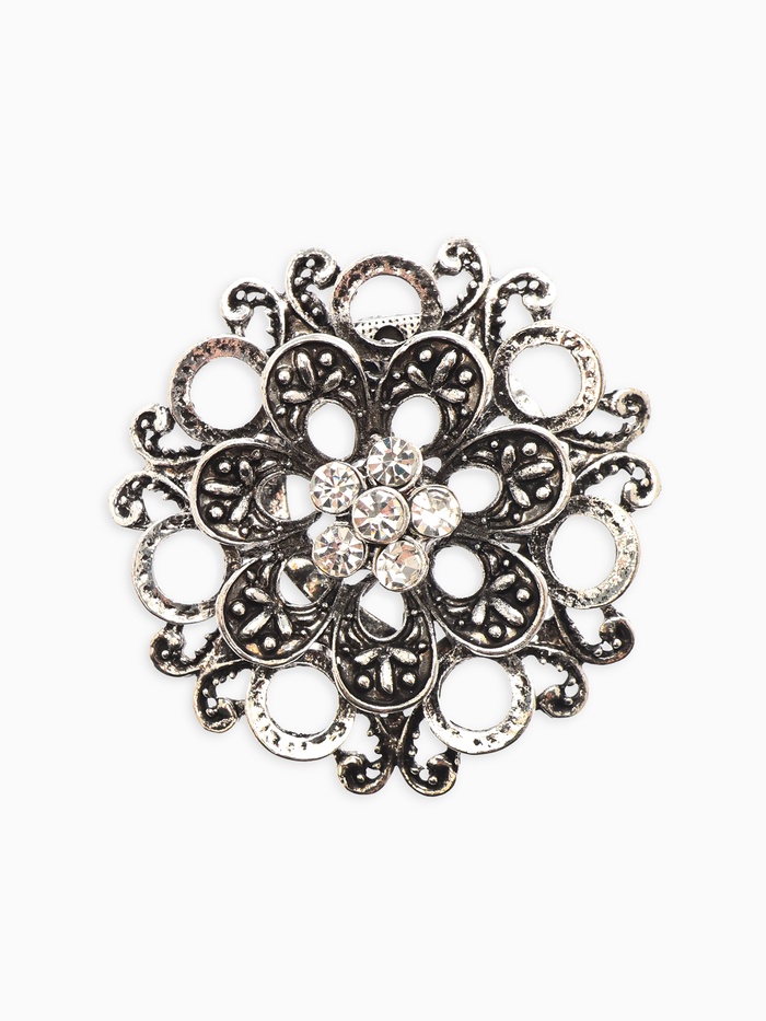 Зажим для платка «Цветок астры», белый в чернёном серебре - Фото 1