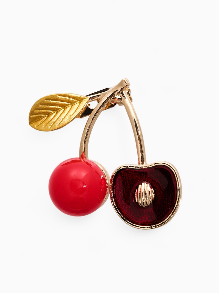 Брошь «Вишня с косточкой», красно-зелёная в золоте - Фото 1