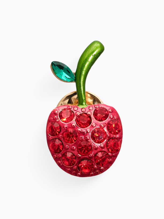 Брошь «Вишня стразинка», красно-зелёная в золоте - Фото 1