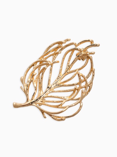 Брошь «Лист» веточка, цвет золото
