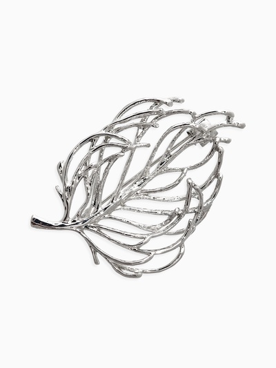 Брошь «Лист» веточка, цвет серебро