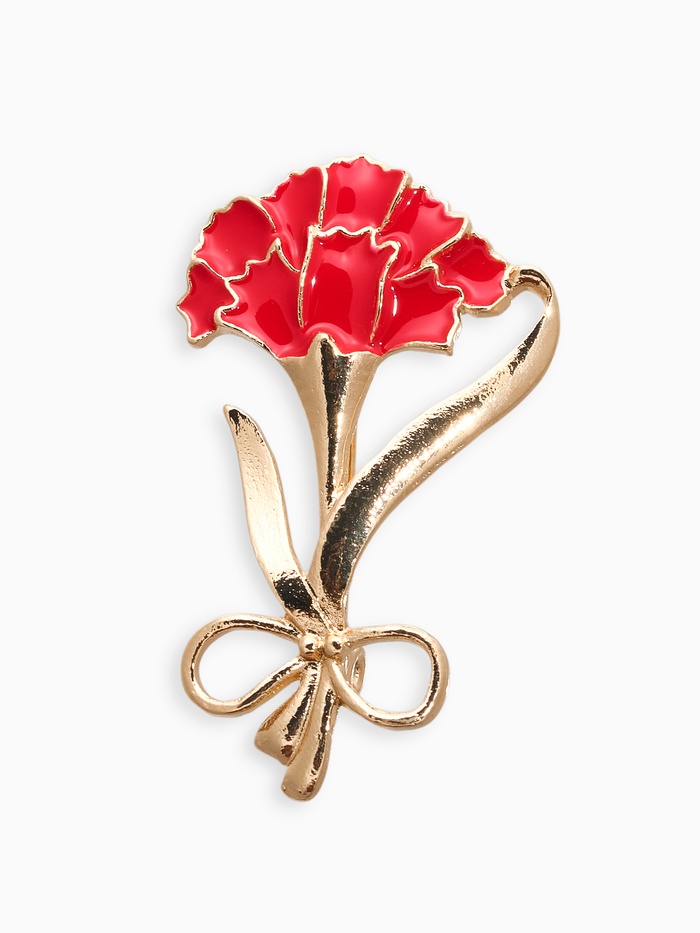 Брошь «Гвоздика» с лентой, красная в золоте - Фото 1