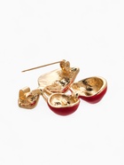 Брошь «Вишня с листочками», красная в золоте - Фото 3