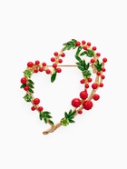 Брошь «Сердечко» брусника, красно-зелёная в золоте - Фото 1