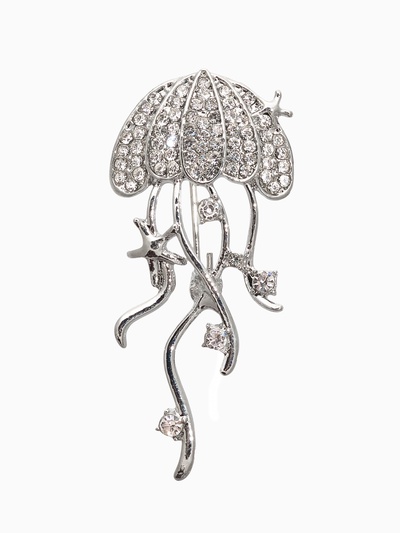 Брошь «Медуза», белая в серебре