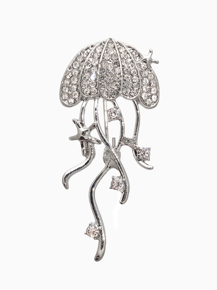 Брошь «Медуза», белая в серебре - Фото 1