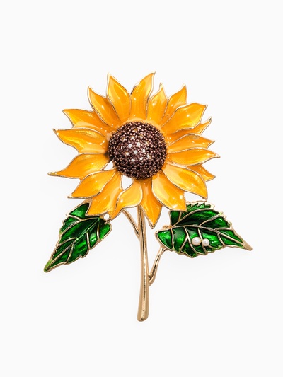 Брошь «Цветок Подсолнуха», жёлто-зелёная в золоте
