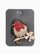 Брошь со стразами «Птица Снегирь», чёрный, красная в золоте - Фото 4