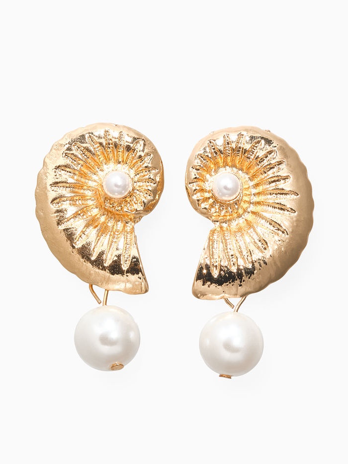 Серьги жемчуг «Ракушка», белые в золоте