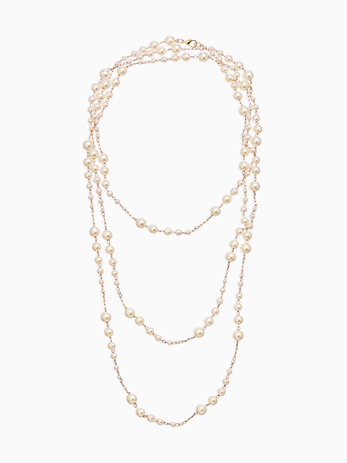 Бусы жемчужные, длинные, d=3.4, 5.6, 8.10, белые в золоте - Фото 1