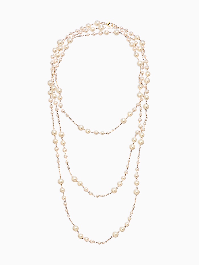 Бусы жемчужные, длинные, d=3.4, 5.6, 8.10, белые в золоте - Фото 1