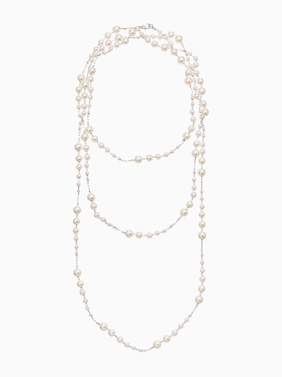 Бусы жемчужные, длинные, d=3.4, 5.6, 8.10, белые в серебре