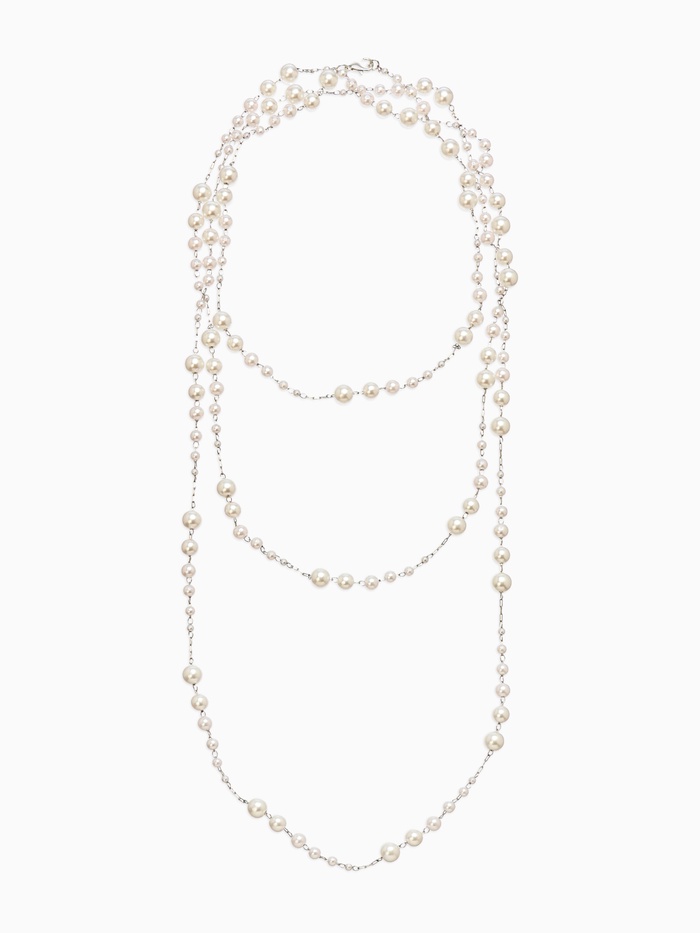 Бусы жемчужные, длинные, d=3.4, 5.6, 8.10, белые в серебре - Фото 1