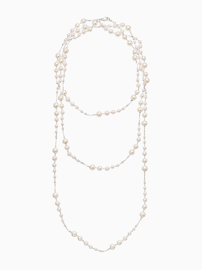 Бусы жемчужные, длинные, d=3.4, 5.6, 8.10, белые в серебре - Фото 1