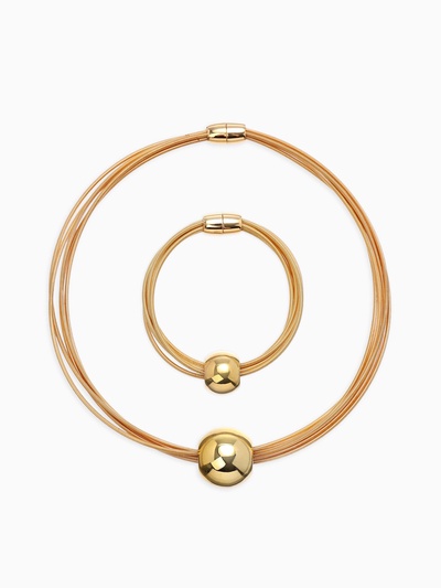 Набор 2 предмета: колье, браслет «Бусина на нитях», цвет золото