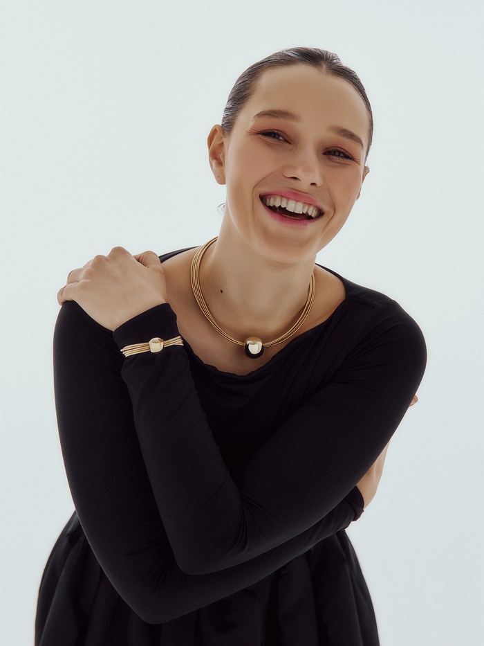 Набор 2 предмета: колье, браслет «Бусина на нитях», цвет золото - Фото 1