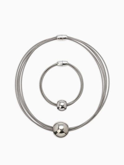 Набор 2 предмета: колье, браслет «Бусина на нитях», цвет серебро