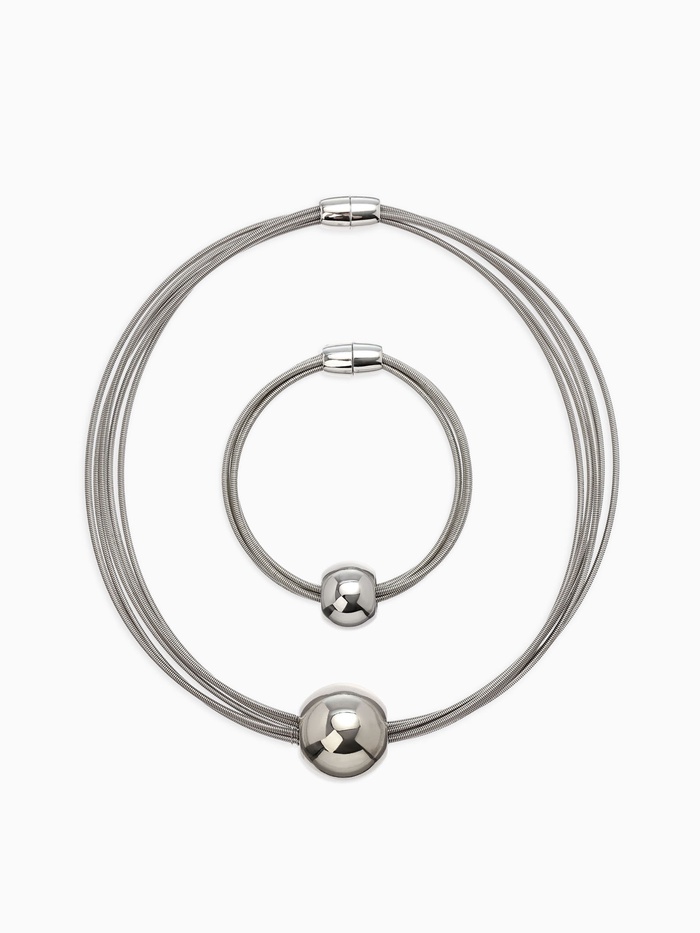 Набор 2 предмета: колье, браслет «Бусина на нитях», цвет серебро - Фото 1