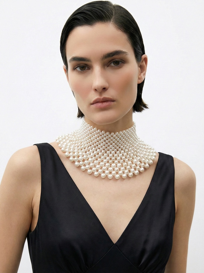 Колье-чокер жемчуг «Богема. Россыпь», белое, d=8/10/12 - Фото 1