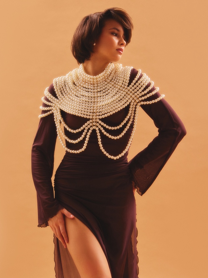 Бодичейн жемчуг «Богема», на тело, d=1.2 см, белый в золоте