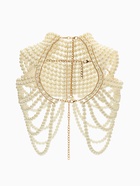 Бодичейн жемчуг «Богема» на тело, d=1.2 см, белый в золоте - Фото 4