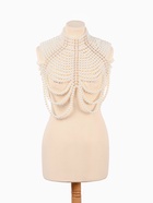 Бодичейн жемчуг «Богема» на тело, d=1.2 см, белый в золоте - Фото 8