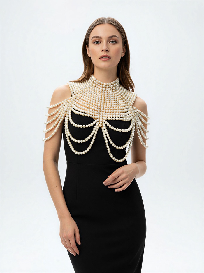 Бодичейн жемчуг «Богема» на тело, d=1.2 см, белый в золоте - Фото 1