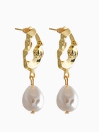 Серьги жемчуг «Капелька» мятый металл, белые в золоте - фото 809255162