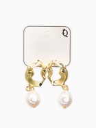 Серьги жемчуг «Капелька» мятый металл, белые в золоте - фото 809255163