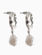 Серьги жемчуг «Капелька» мятый металл, белые в серебре - фото 809255165