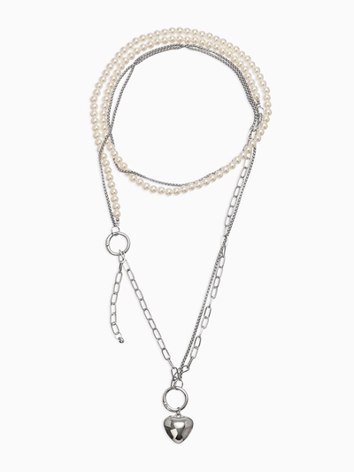 Бодичейн женская «Сердце на цепочке», с бусинами, 135 см, белый в серебре