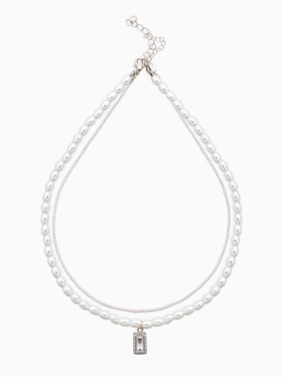 Колье жемчужное «Рис» 2 нити, 45 см, белое в серебре