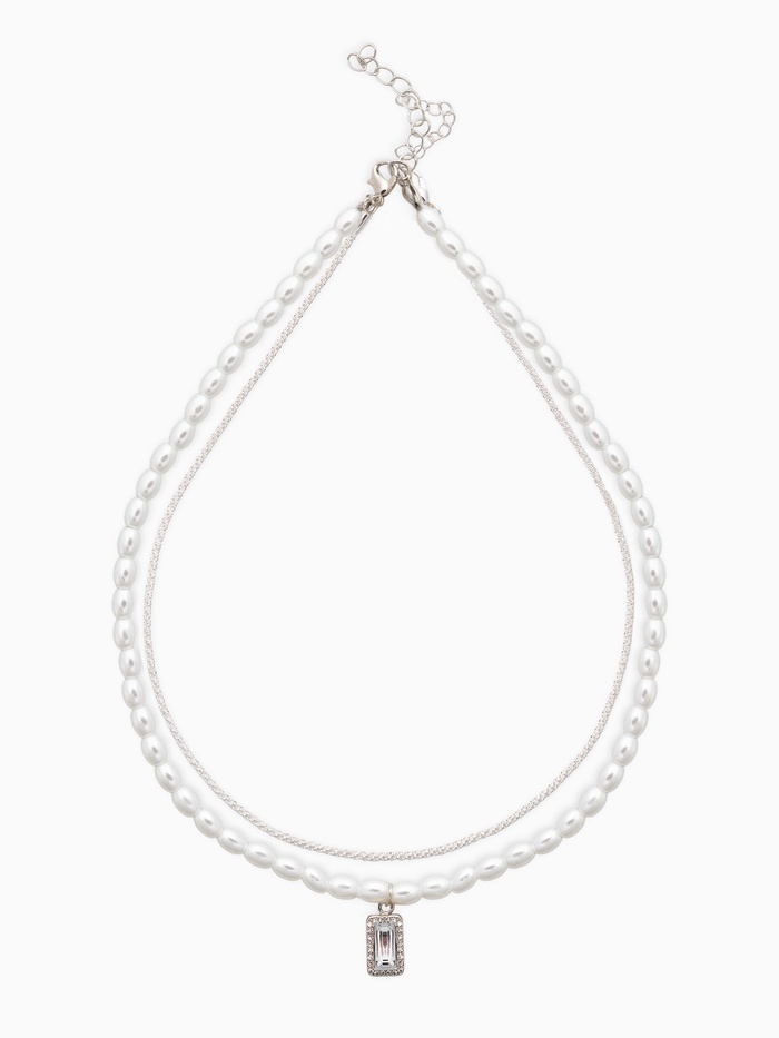 Колье жемчужное «Рис» 2 нити, 45 см, белое в серебре - Фото 1