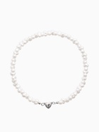 Колье жемчужное «Сердце» 35 см, белое в серебре - Фото 1